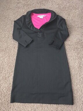 Gretchen Scott ruffle V neck Black Dress Sz Large